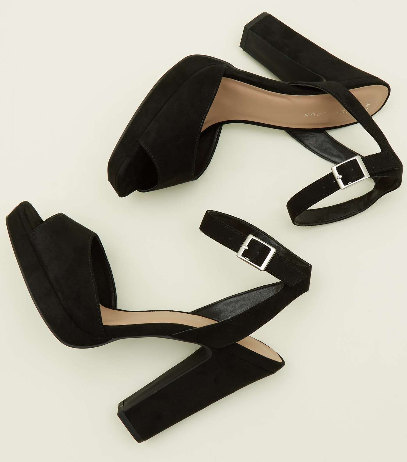 Black Suedette Square Peep Toe Platform Sandals Image 4