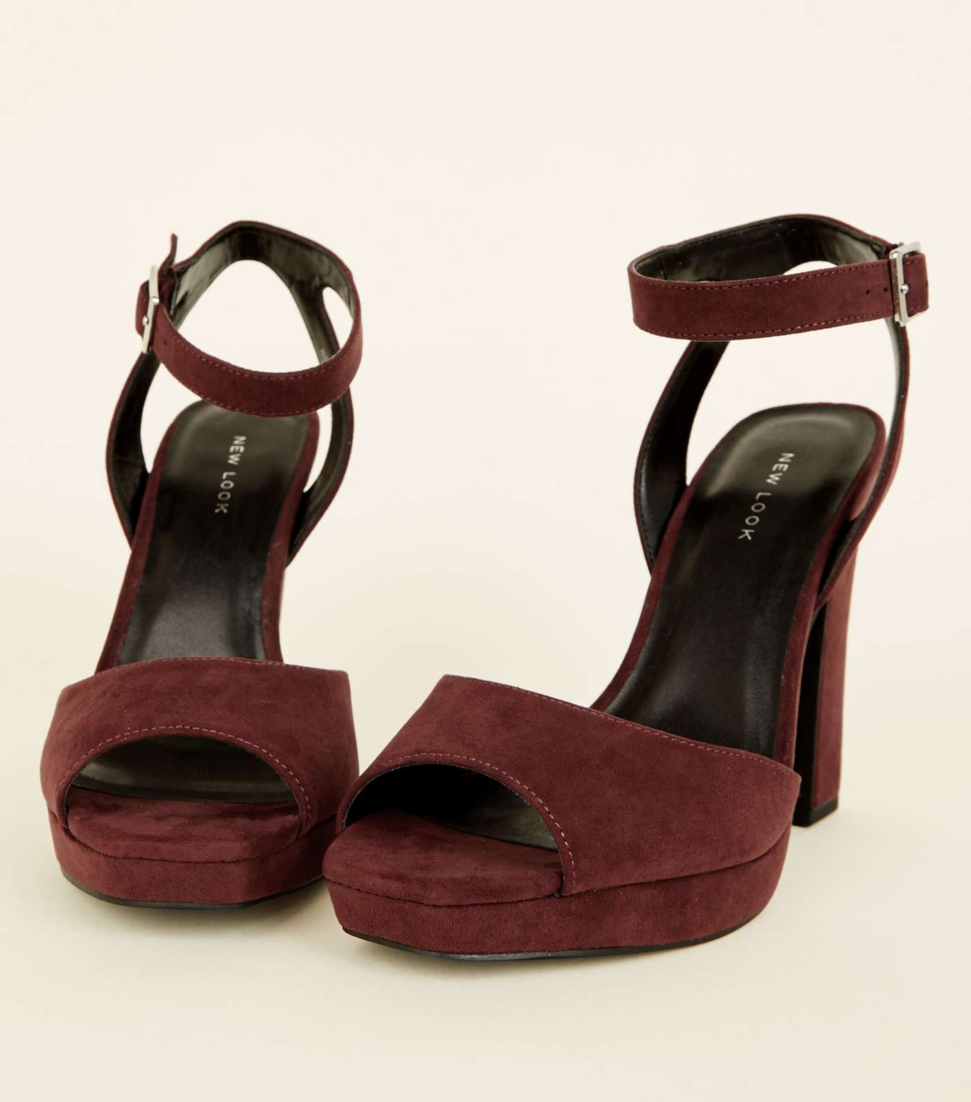 Dark Red Suedette Square Peep Toe Platform Sandals Image 4