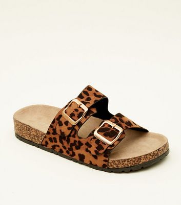 Tan Leopard Print Double Buckle Footbed 