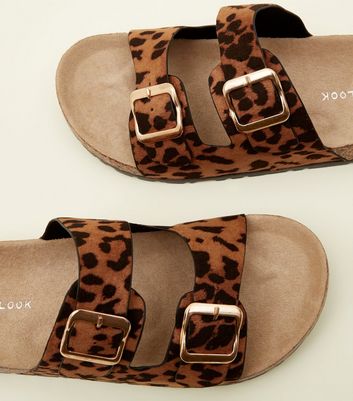 leopard print double buckle sandals