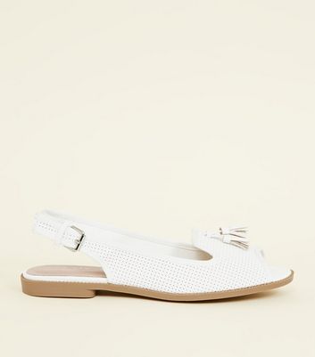 Wide Fit White Leather-Look Peep Toe 