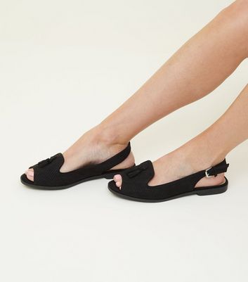 black peep toe flat shoes