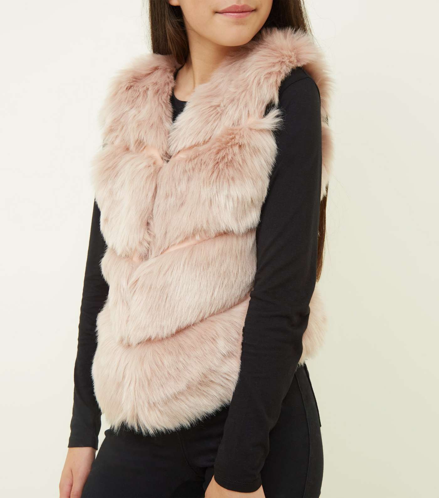 Girls Pale Pink Chevron Pelted Faux Fur Gilet Image 5