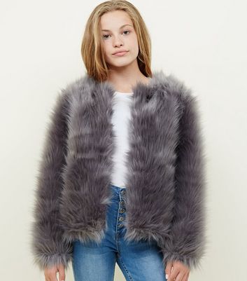 new look fur coat grey