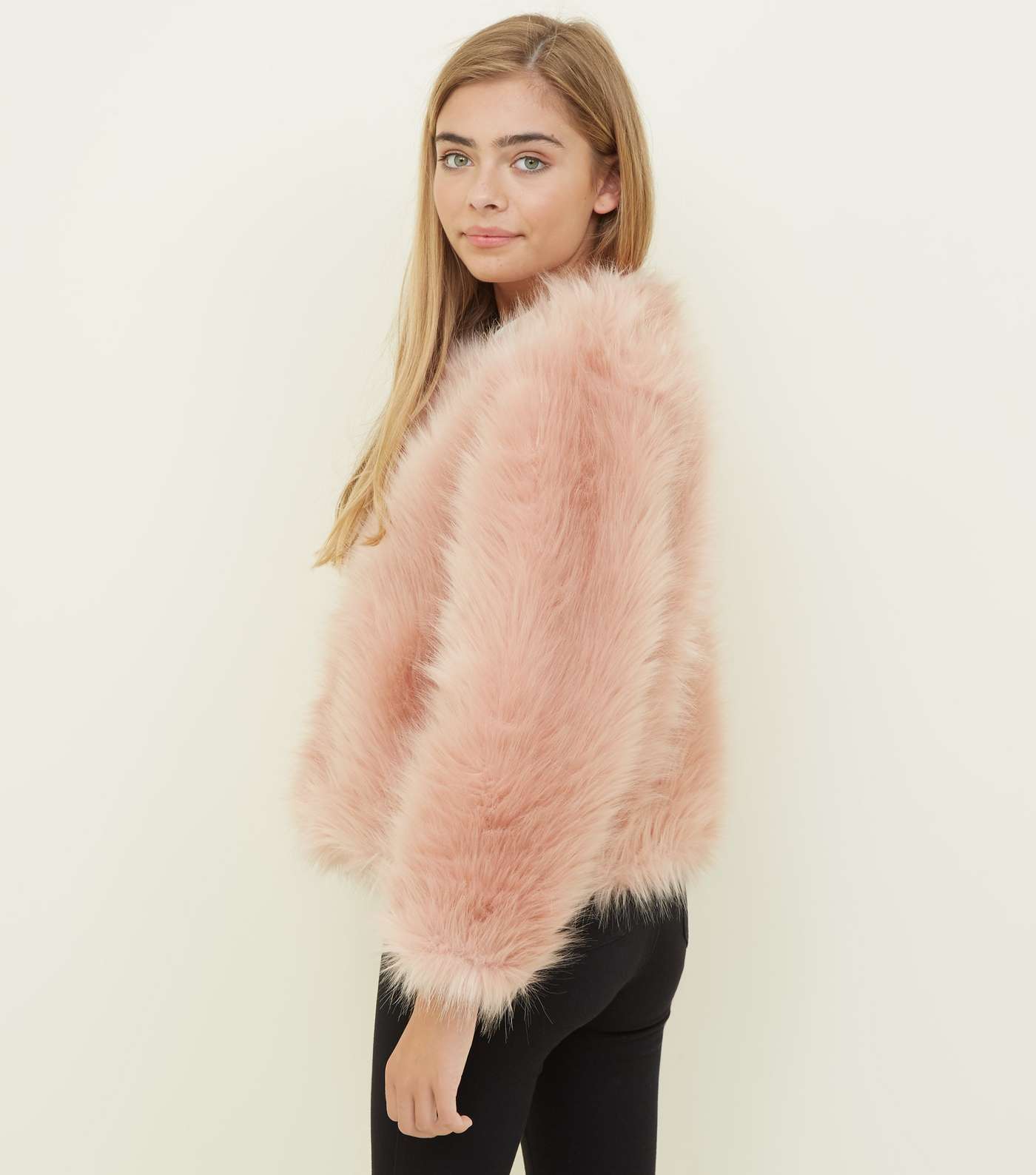 Girls Bright Pink Faux Fur Jacket  Image 3