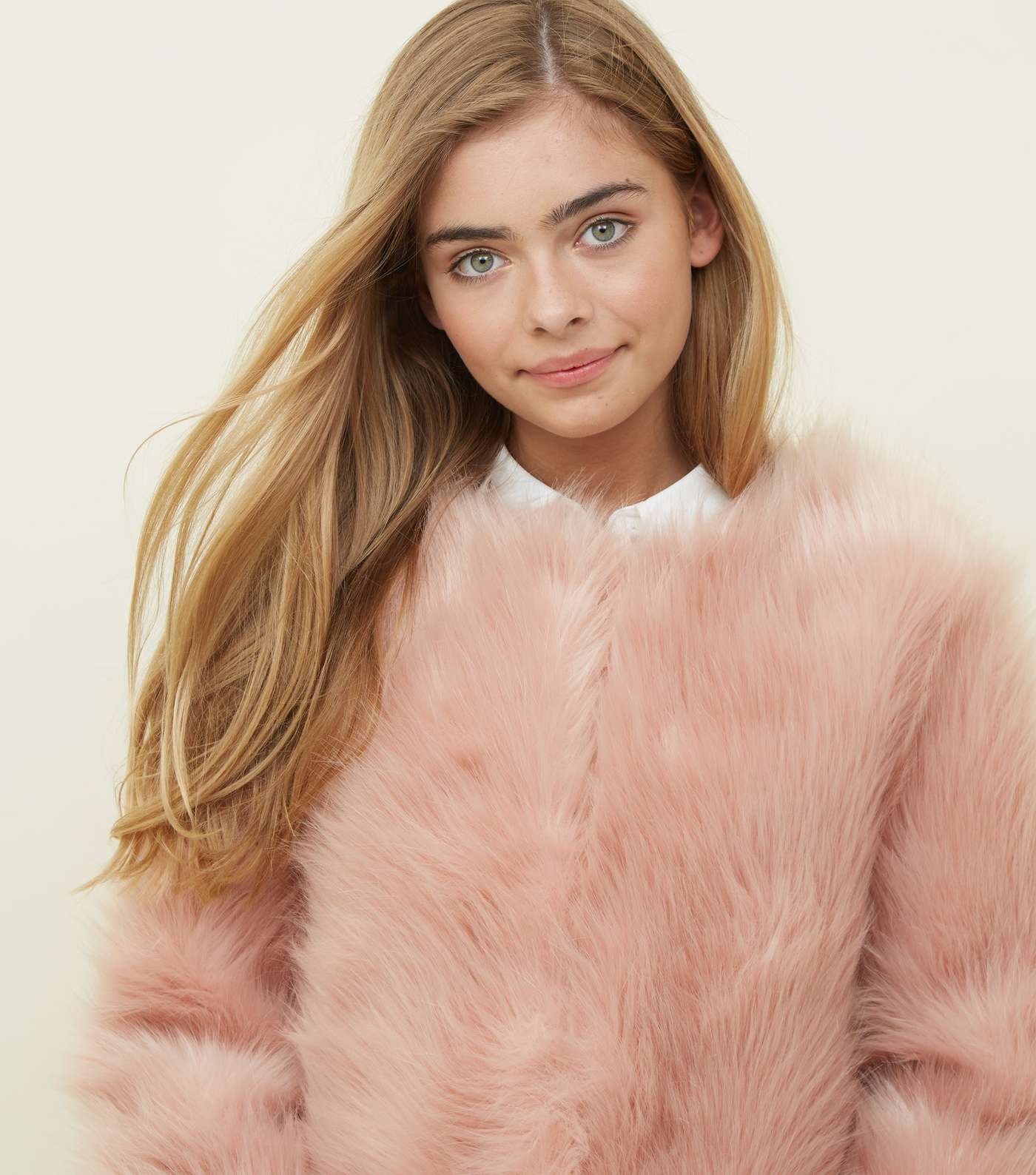 Girls Bright Pink Faux Fur Jacket  Image 5