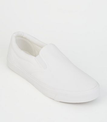 White Canvas Slip On Trainers | New Look