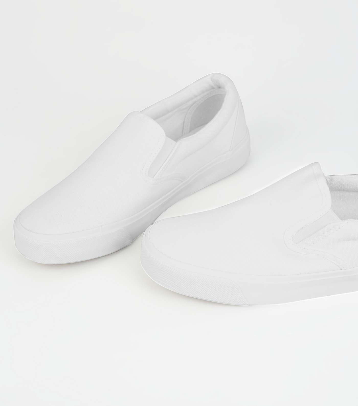 White Canvas Slip On Trainers Image 3