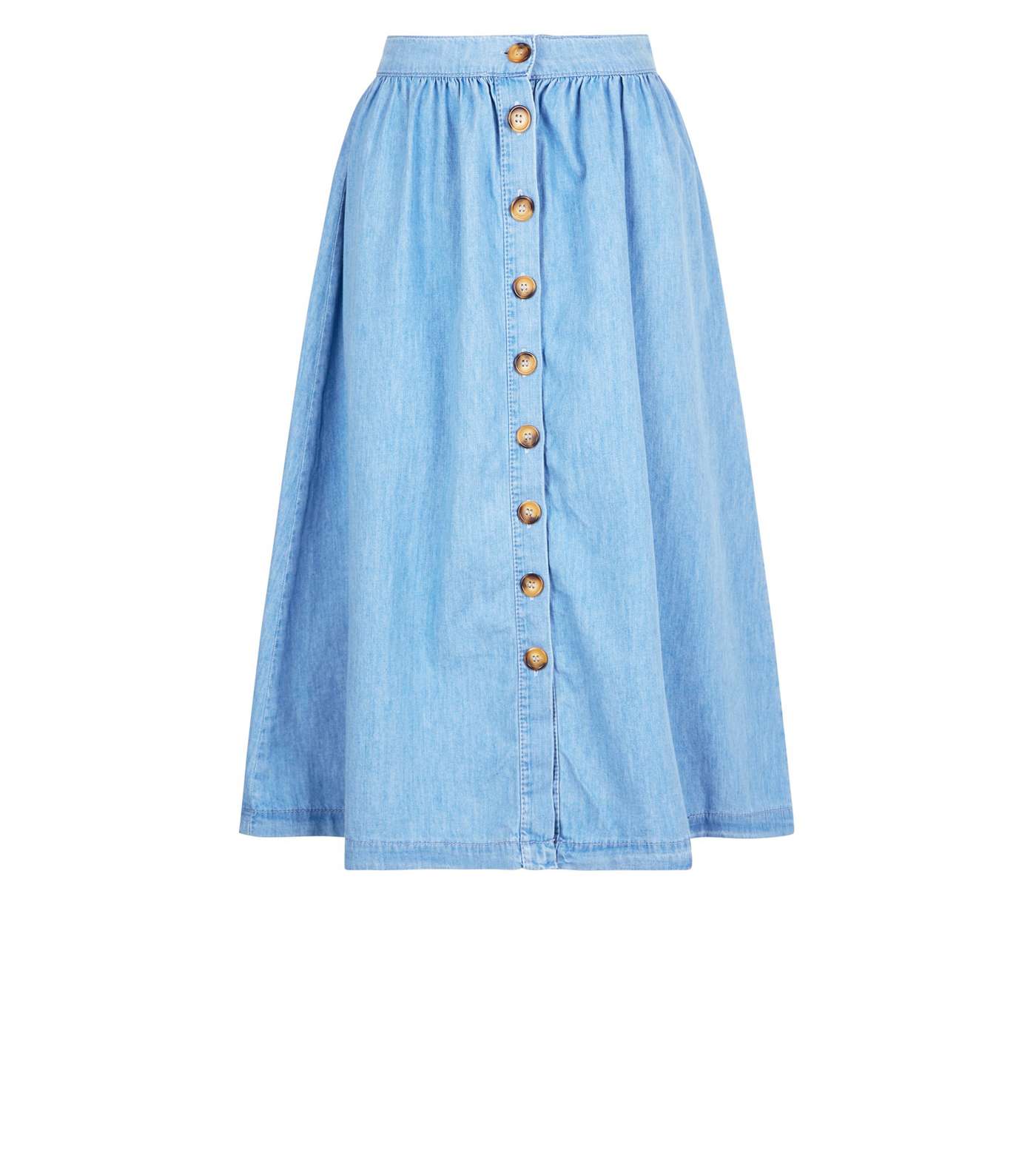 Pale Blue Button Front Denim Midi Skirt Image 4