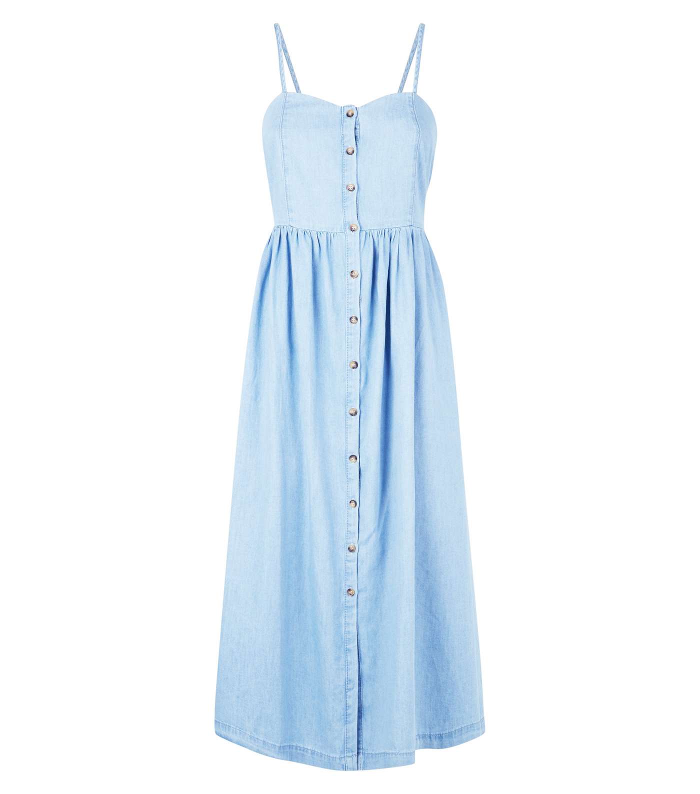 Pale Blue Button Up Denim Midi Dress Image 3
