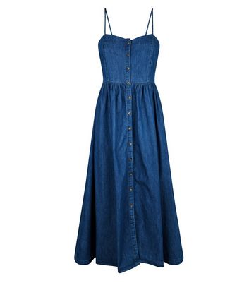 Blue Rinse Wash Button Up Denim Midi Dress New Look