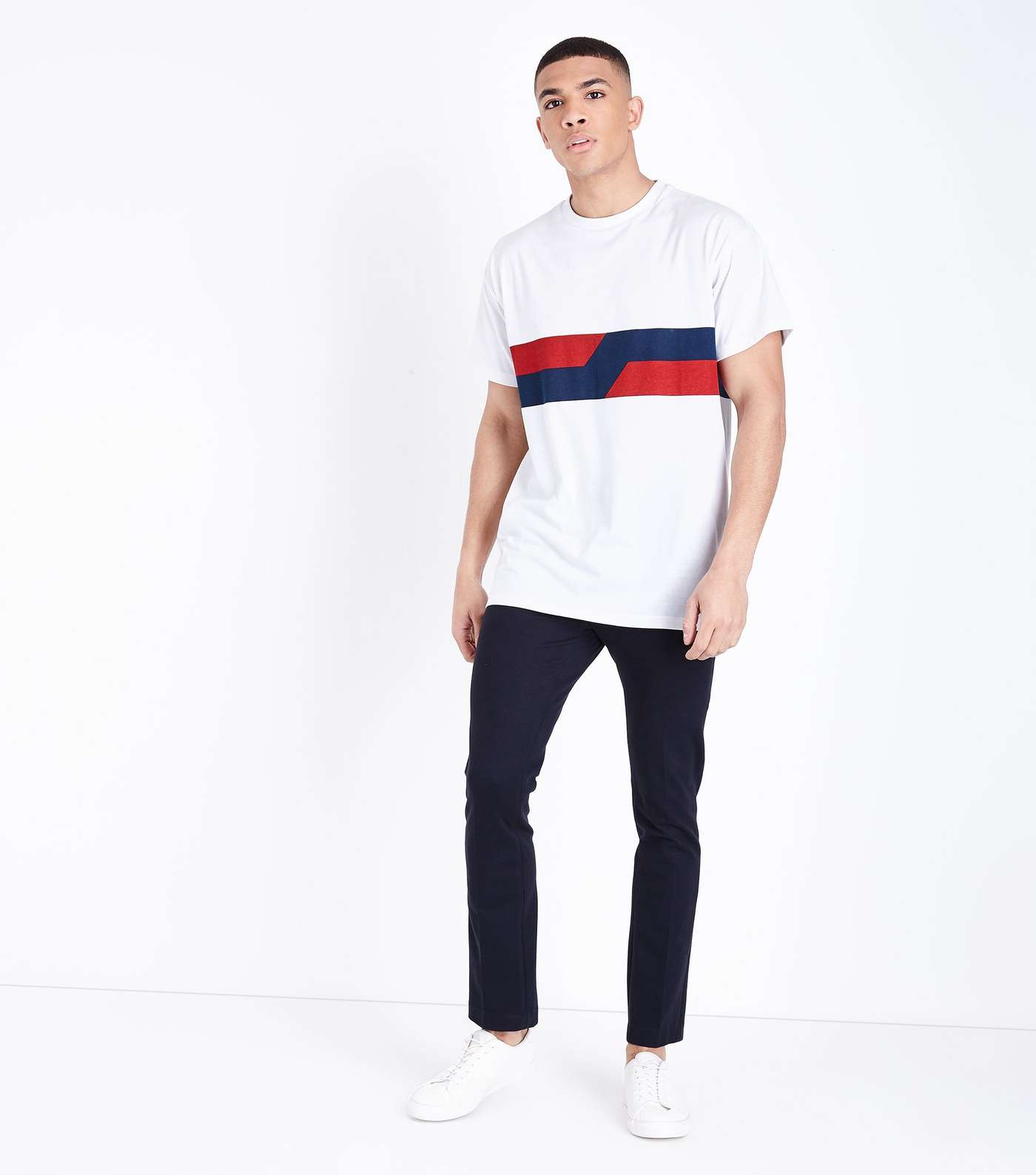 White Contrast Panel Printed T-Shirt Image 2