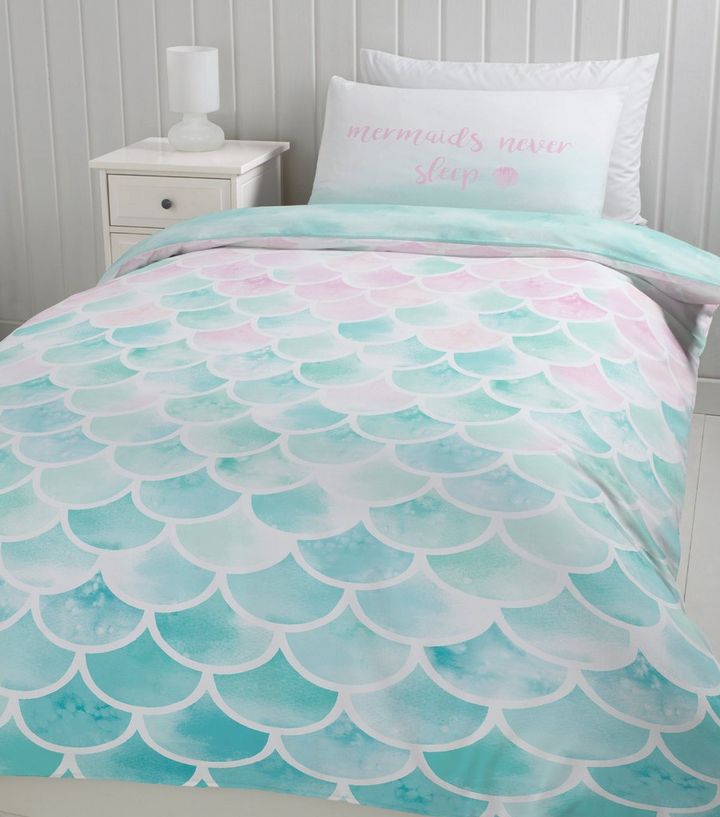 Pink Mermaid Never Sleep Slogan Cotton Single Duvet Set New Look