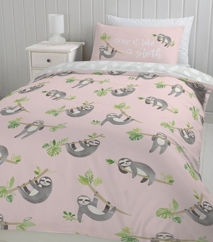 Pink Sloth Print Cotton Single Duvet Set New Look Pink Sloth Print Cotton Single Duvet Set