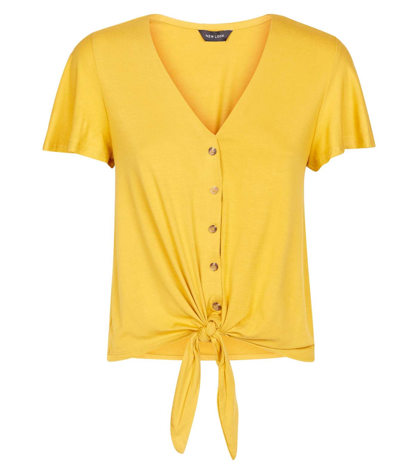 Mustard  Yellow Tie Button Front Top Image 4