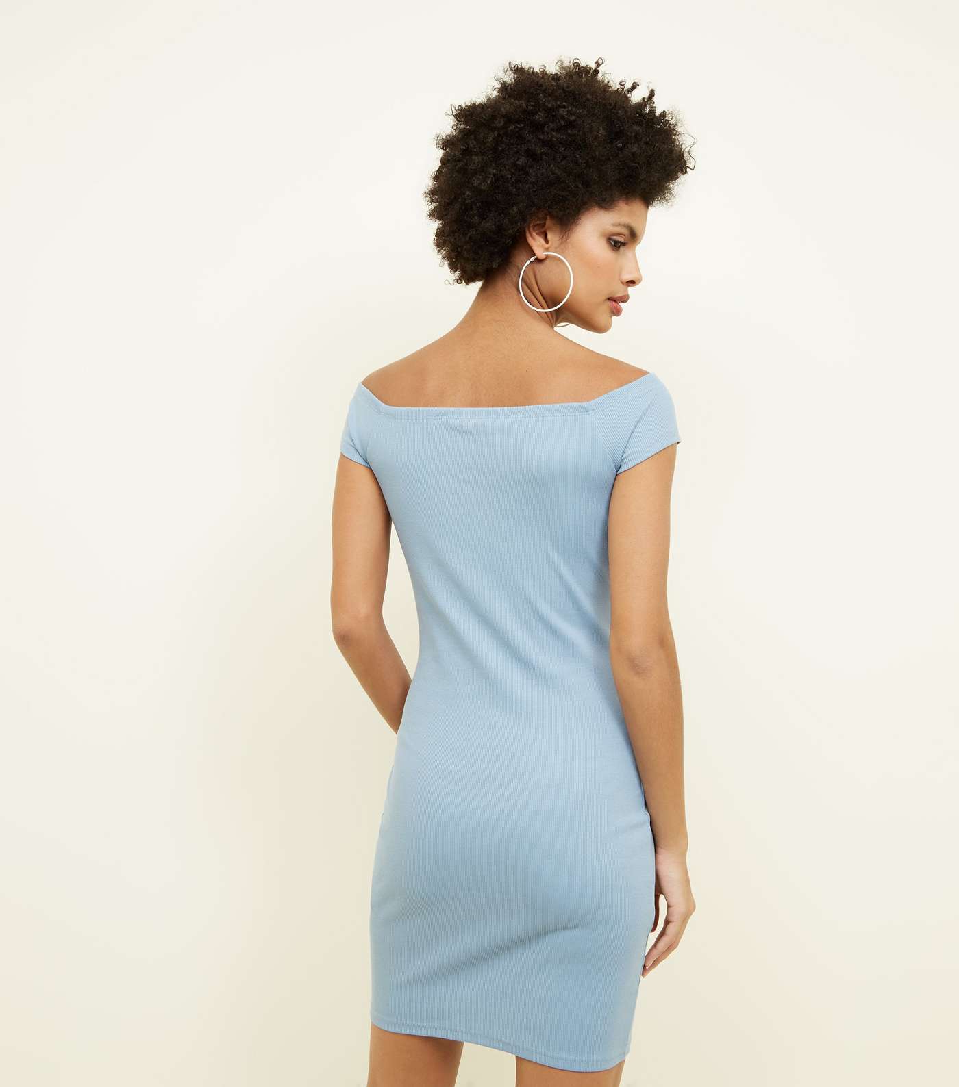 Pale Blue Ruched Bardot Bodycon Dress Image 3