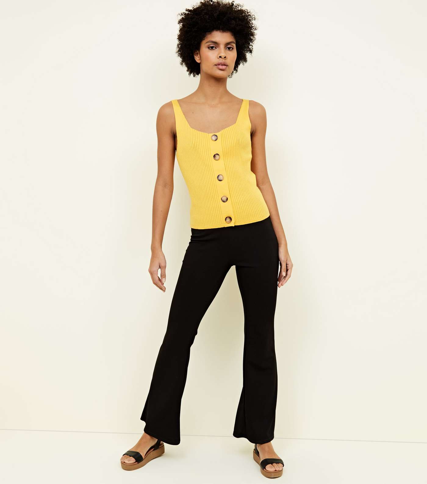 Yellow Ribbed Button Front Vest Image 2