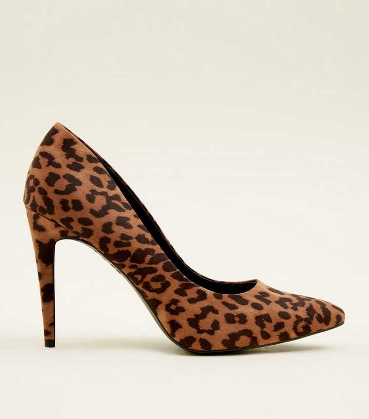 Tan Suedette Leopard Print Pointed Courts