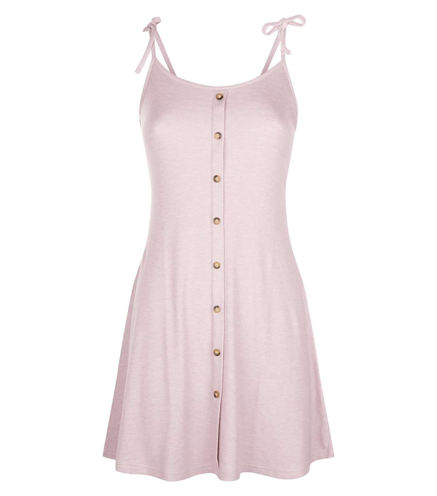 Petite Pale Pink Tie Shoulder Strap Skater Dress  Image 4