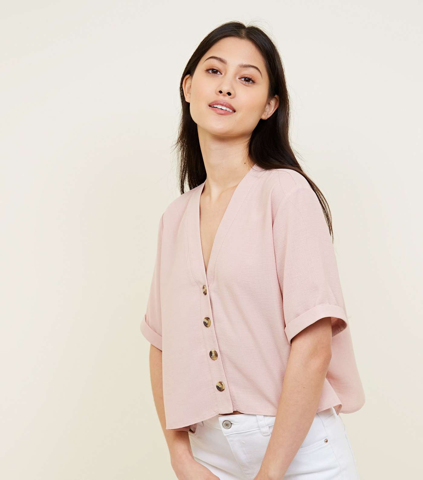 Petite Pale Pink Button Front Boxy Shirt