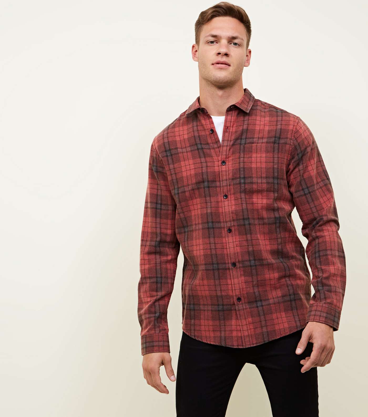 Red Washed Check Long Sleeve Shirt