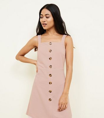 Petite Pale Pink Button Front Pinafore 