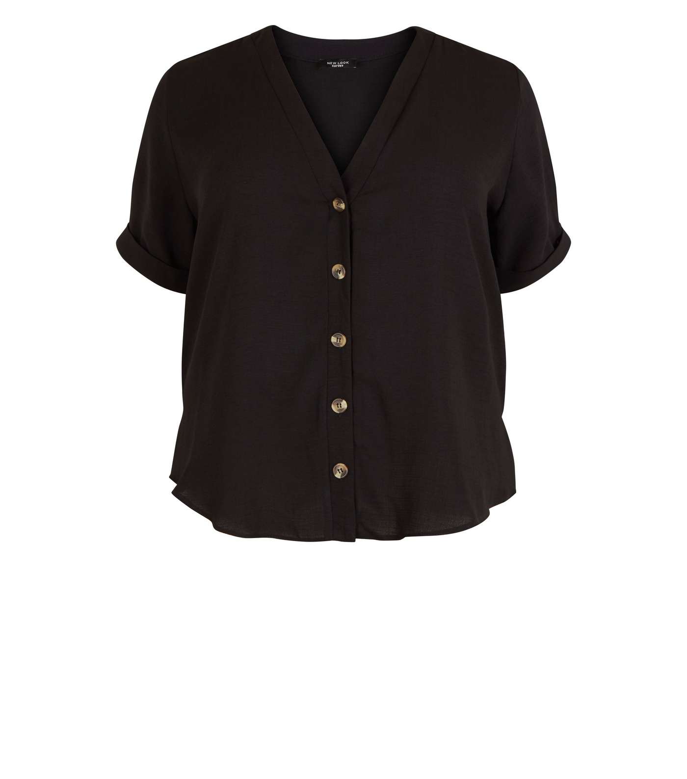 Curves Black Button Front Boxy Shirt Image 4