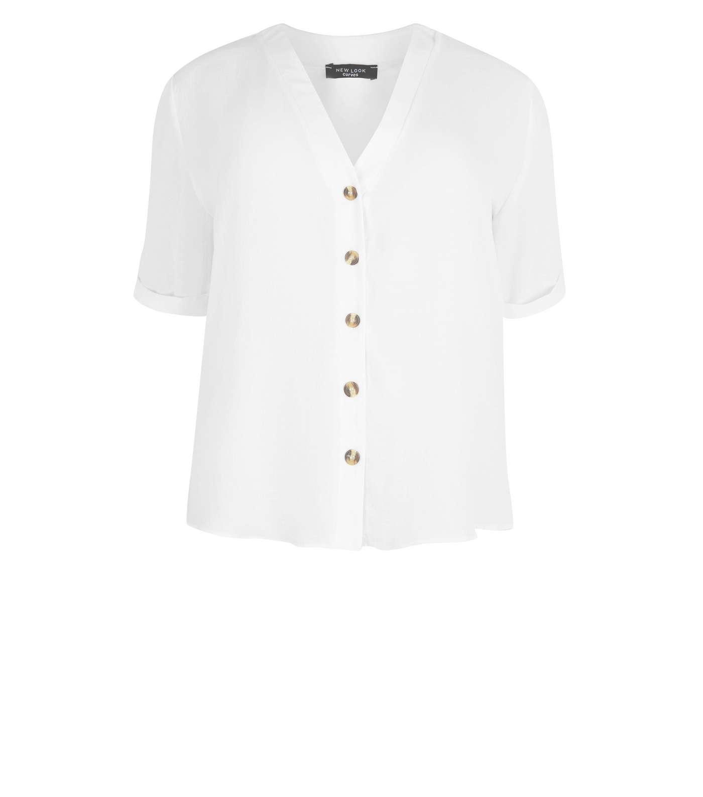 Curves Off White Button Front Boxy Shirt Image 4