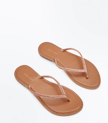 gold flip flops new look