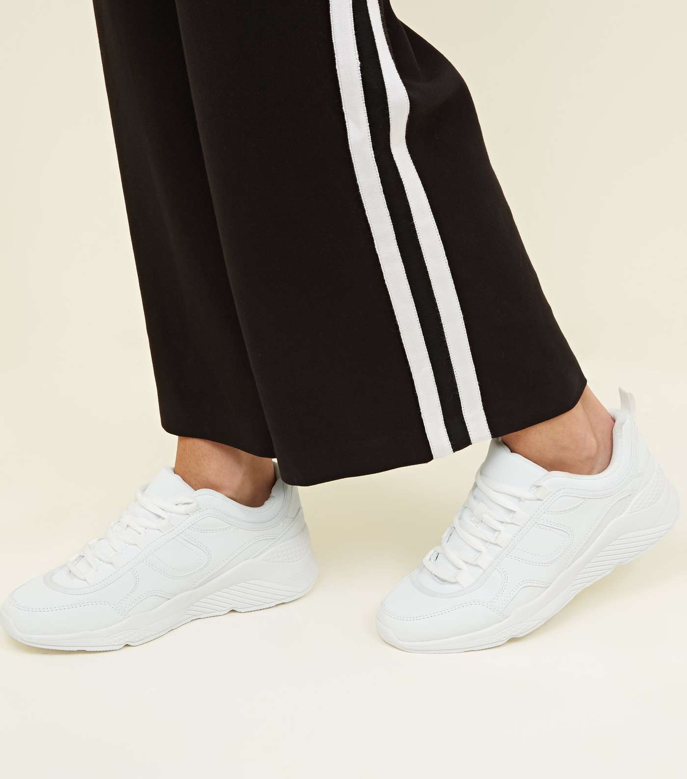White Leather-Look Panelled Chunky Trainers Image 2