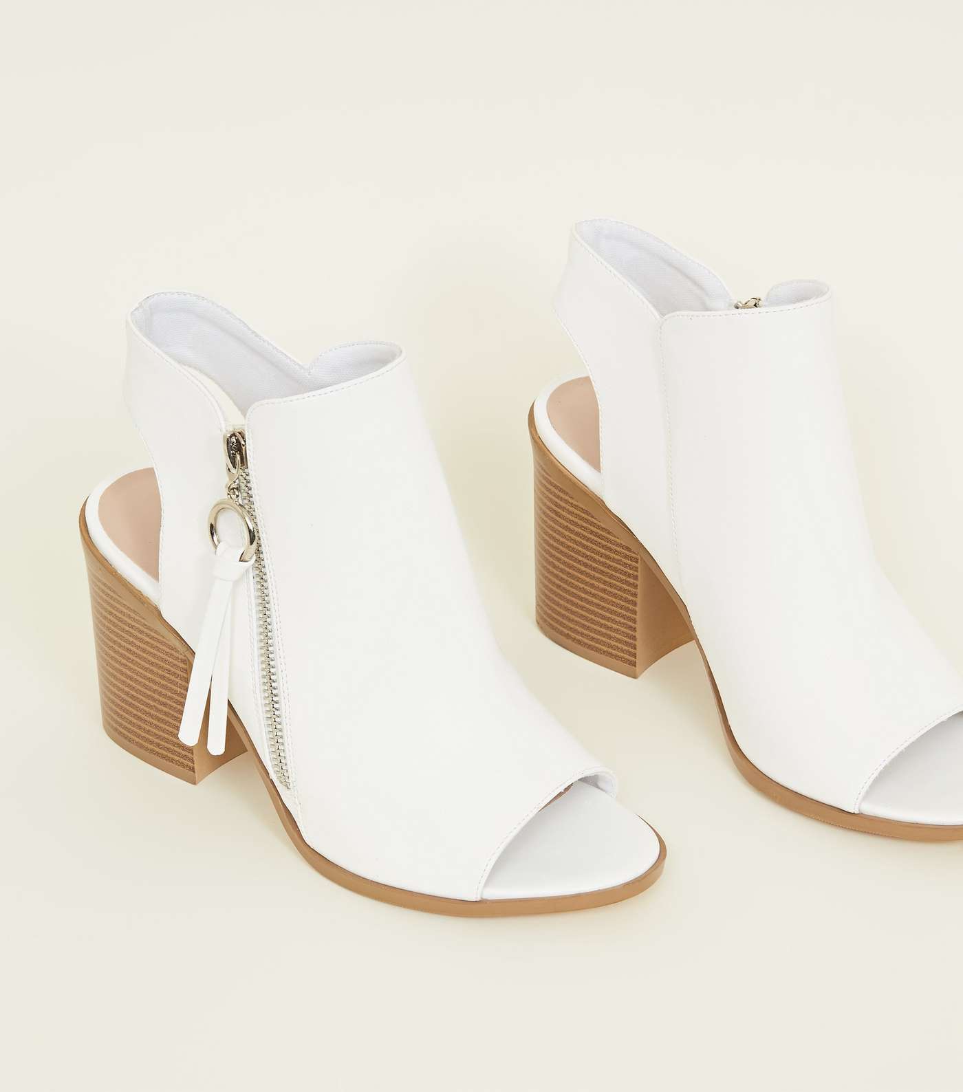 Wide Fit White Block Heel Open Toe Boots  Image 4