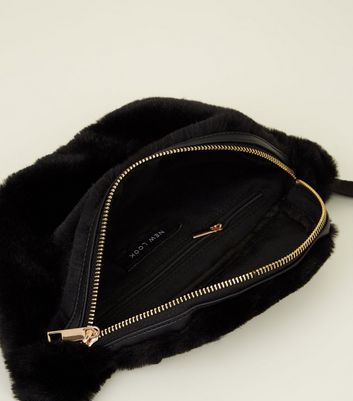 Black Faux Fur Bum Bag New Look