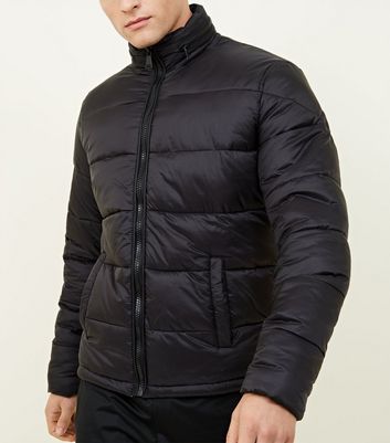 black puffer jacket with funnel neck