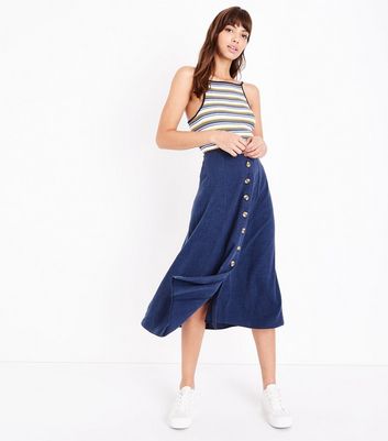 Navy Button Front Midi Skirt | New Look