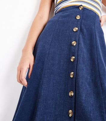 navy button front skirt
