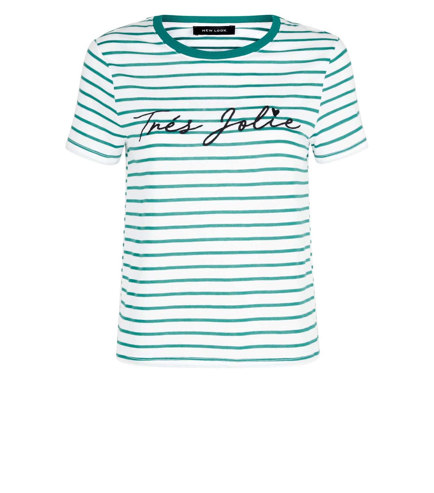 Green Stripe Tres Jolie Embroidered T-Shirt Image 4