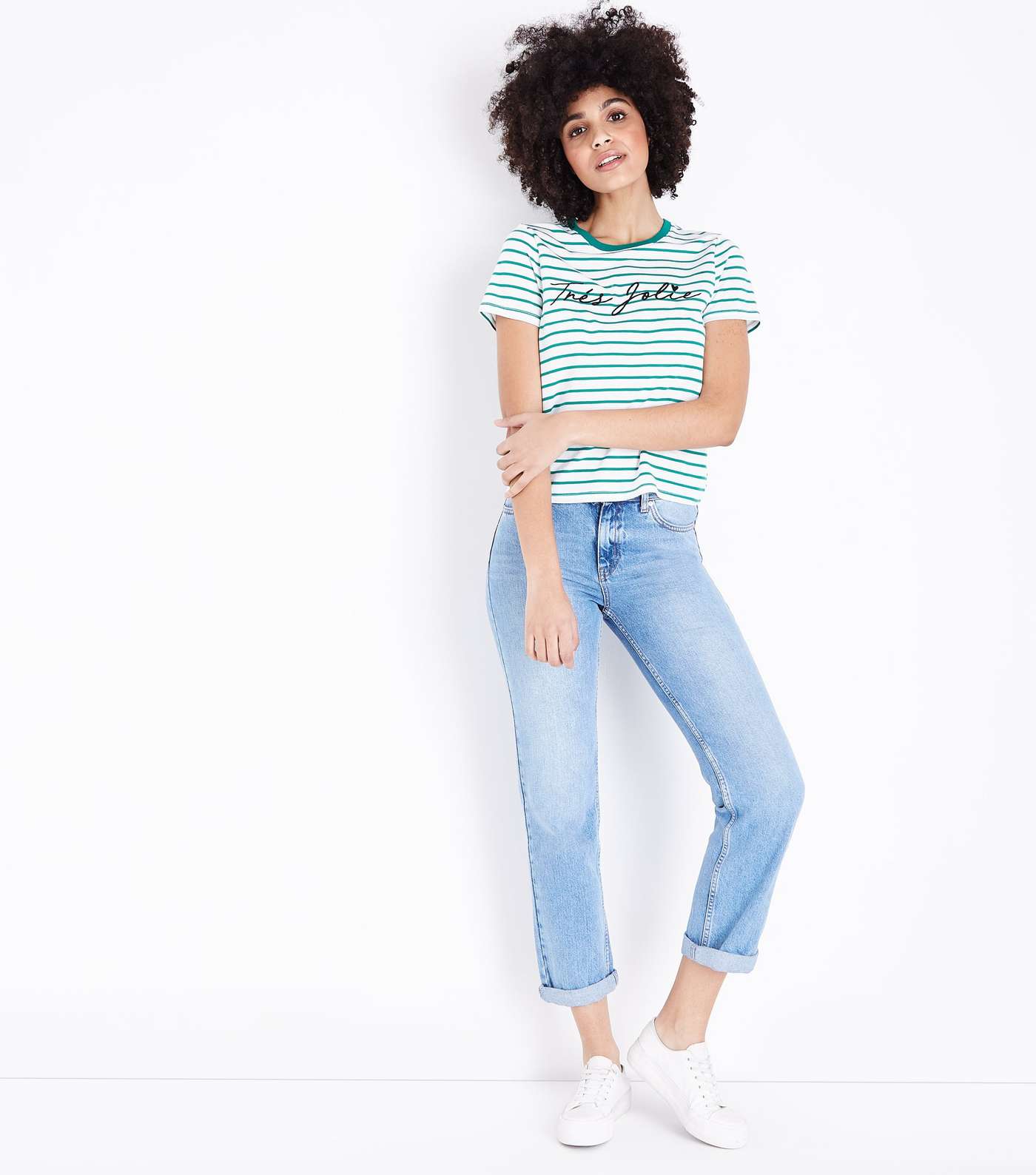 Green Stripe Tres Jolie Embroidered T-Shirt Image 2