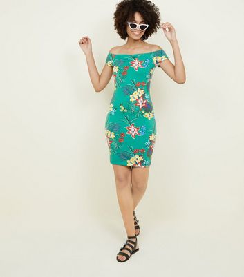 tropical bardot dress