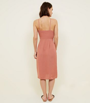 new look midi wrap dress in rust