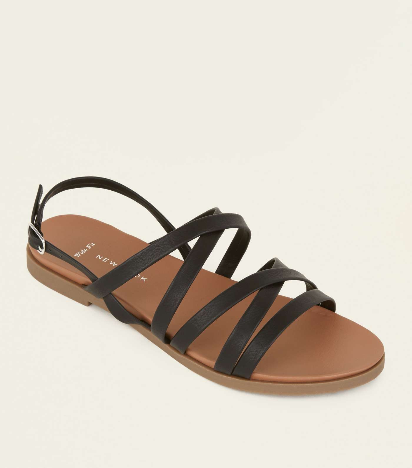 Wide Fit Black Strappy Footbed Sandals