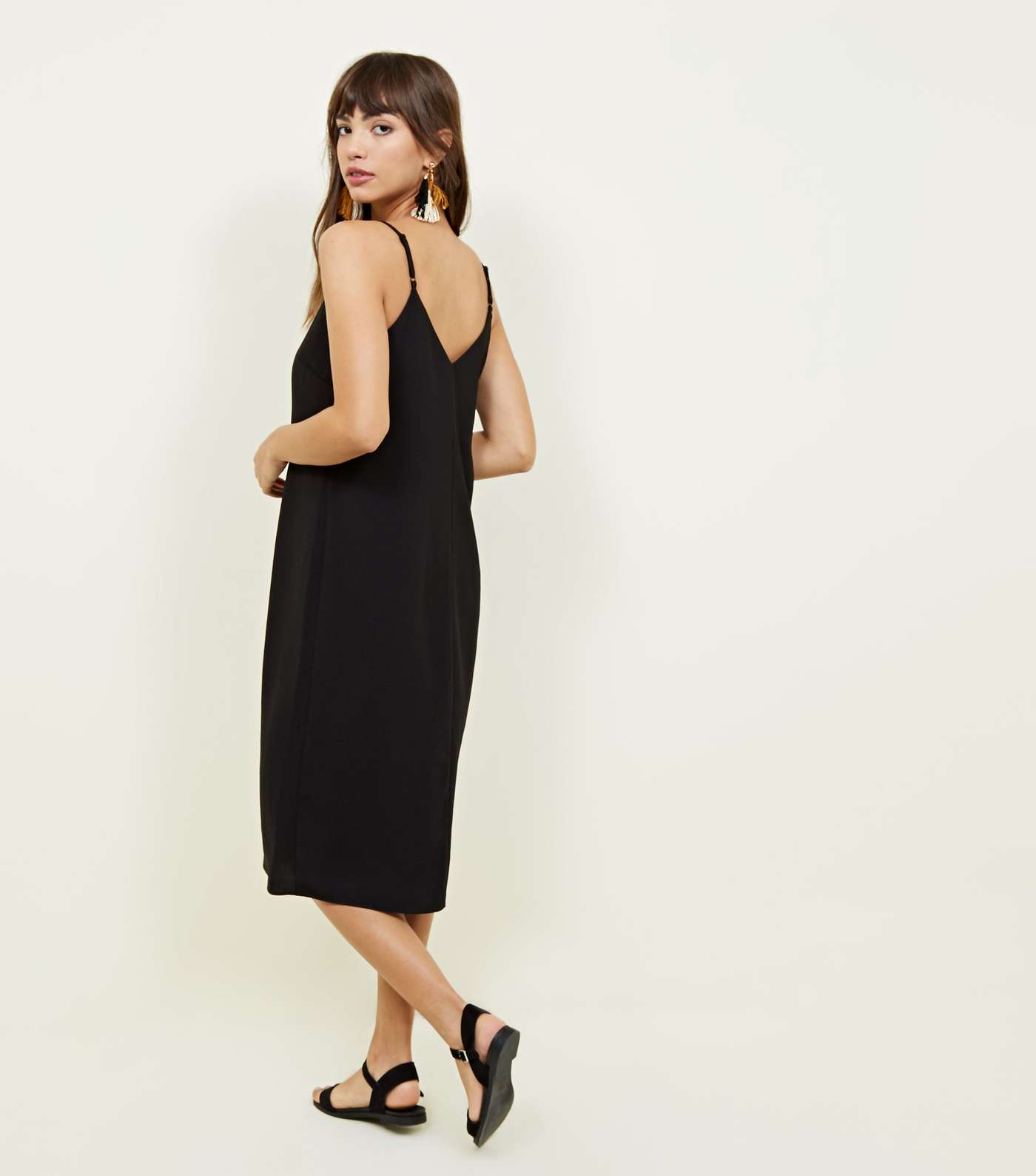 Black V-Neck Midi Slip Dress Image 3