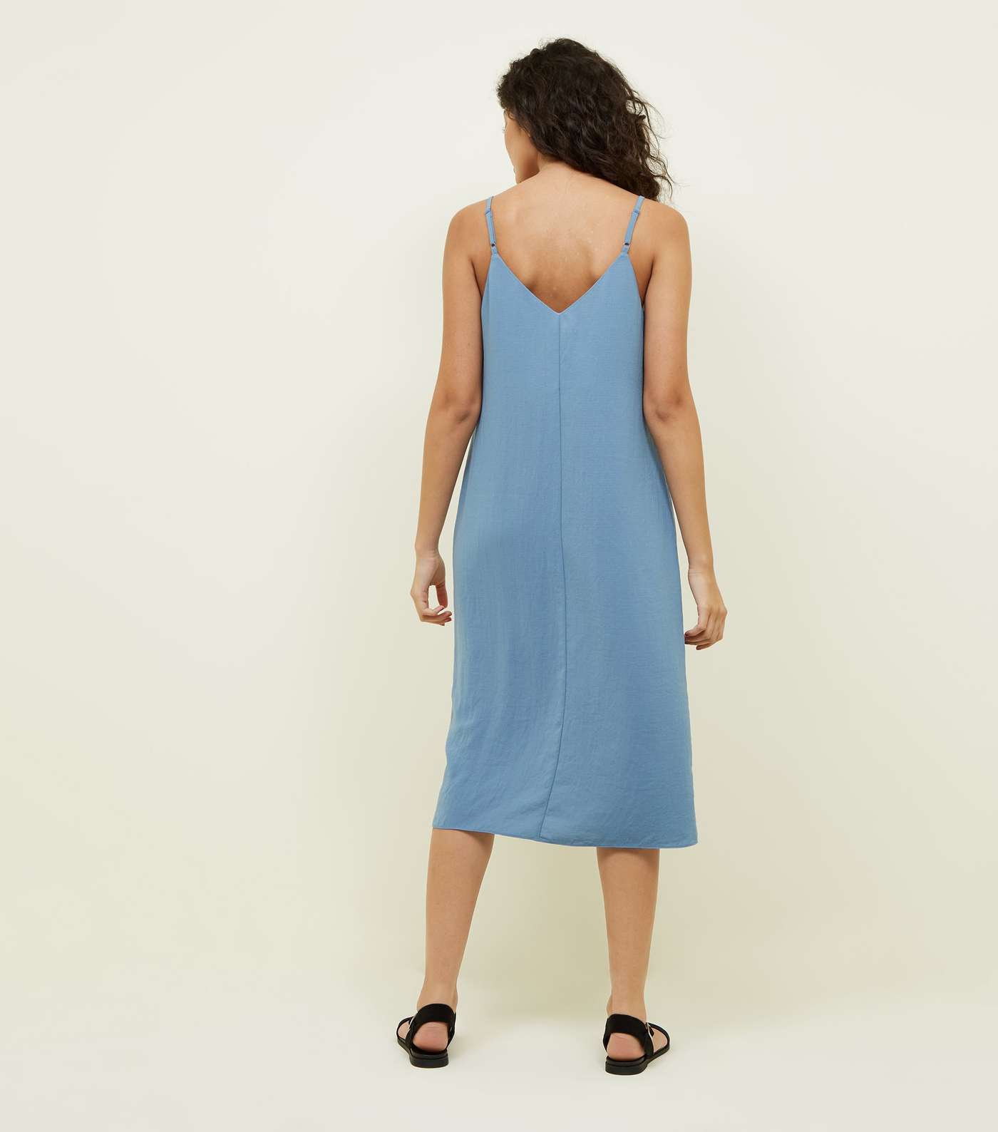 Pale Blue V-Neck Midi Slip Dress Image 2