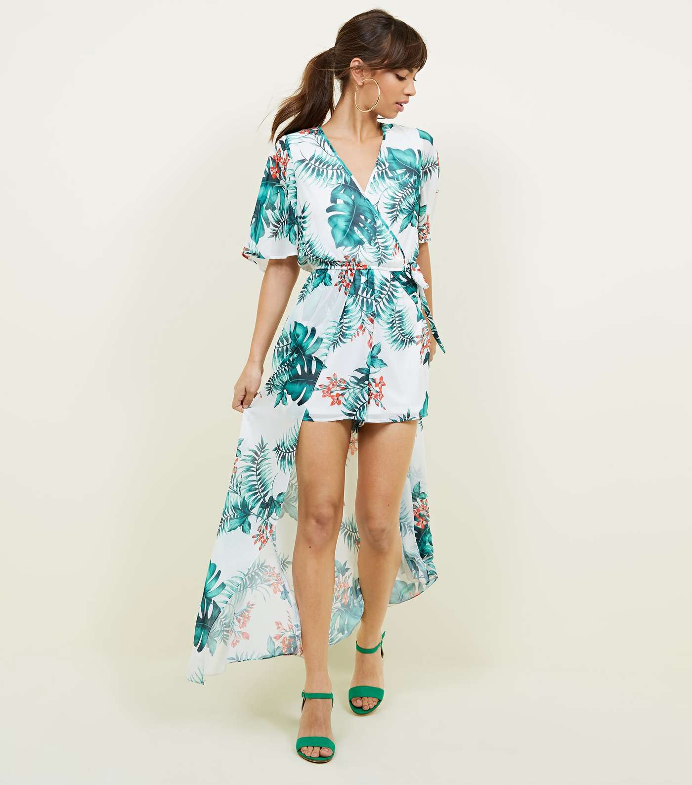 Off White Tropical Tie Back Maxi Playsuit