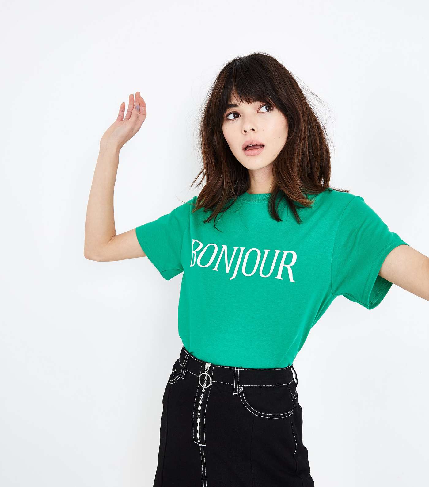 Green Bonjour Print Oversized T-Shirt