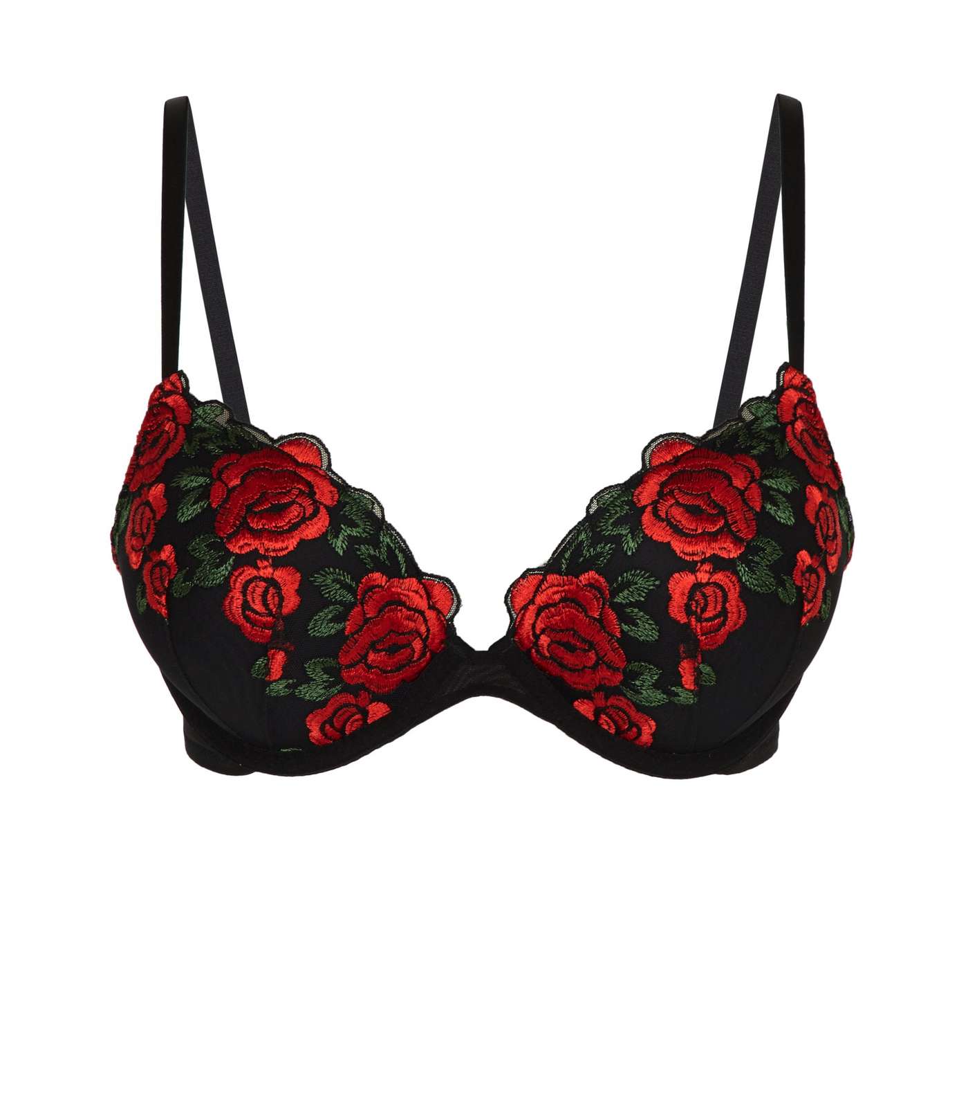 Red Floral Embroidered Push-Up Bra Image 4