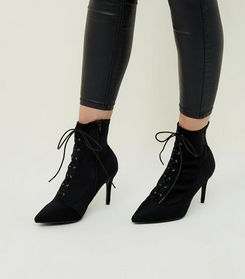Wide Fit Black Lace Up Pointed Sock 