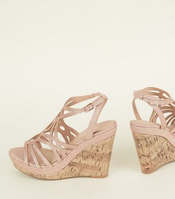 rose gold cork wedges