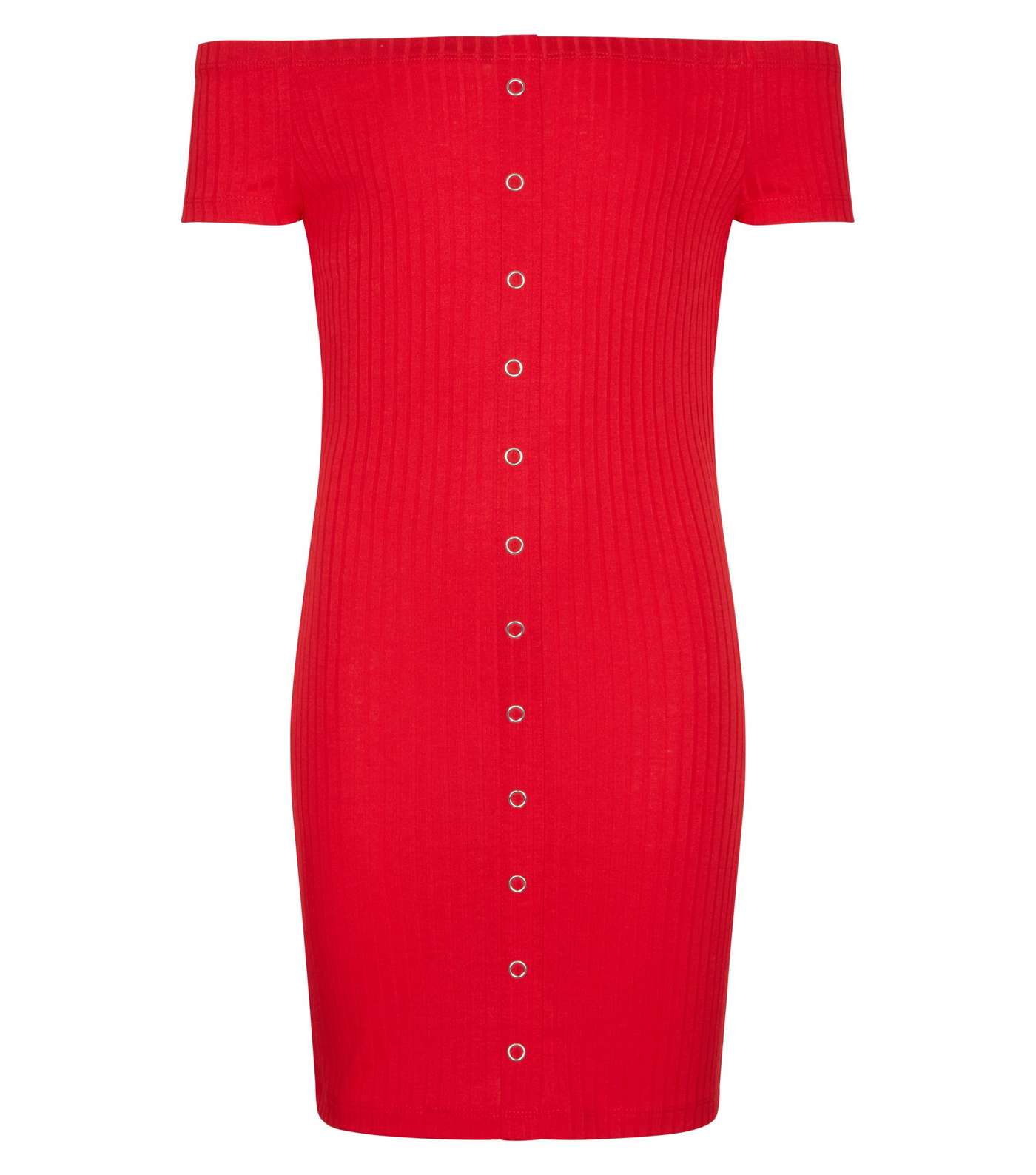 Girls Red Ribbed Bardot Bodycon Dress Image 4