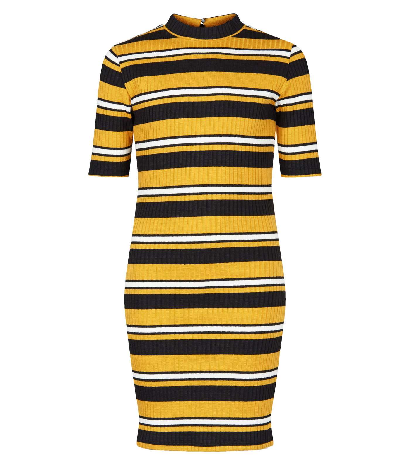 Girls Yellow Stripe High Neck Bodycon Dress Image 4