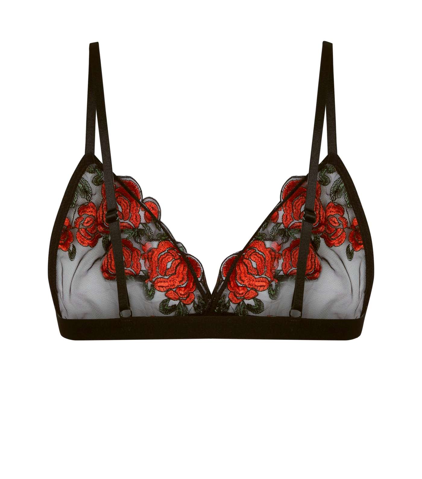 Red Mesh Rose Embroidered Bralette Image 4